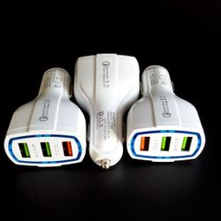3 X Triple Port LED Car Chargers for iPhone, Samsung And Other Devices- White