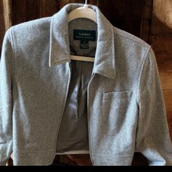 Ralph Lauren Angora Wool Blend Blazer Jacket Women Size 8 Grey Zip Up
