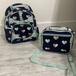 Navy Mod Heart Sequins, Large Mackenzie Backpack and lunch box 