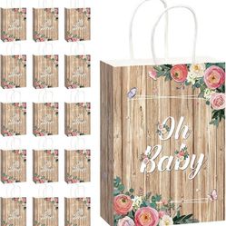 16 Pack Party Bags Baby Candy Bag Girls Boys Favor Bag with Handles Rustic Floral Treat