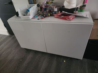White Gloss Two-Door Storage Cabinet with glass top