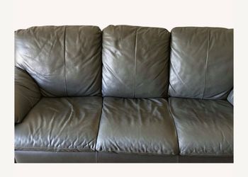 Green leather 3 seater vintage sofa