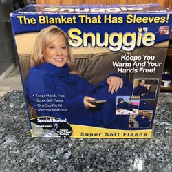 The Original Snuggie Blanket Blue Fleece With Sleeves.  Brand new in Box factory sealed in plastic.  With a  Book Light.  Only removed the packaging t