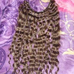 20' Curly Halo Synthetic Hair brown Color Extensions wavy 