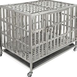 37" Heavy Duty Stainless Steel Dog Cage Kennel Crate and Playpen for Training Small Dog Indoor Outdoor with Double Doors & Locks Design Included Locka