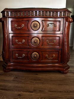 Ornate Bombay-Style 3-Drawer Dresser / Accent Chest with Custom Beveled Glass Top — $350