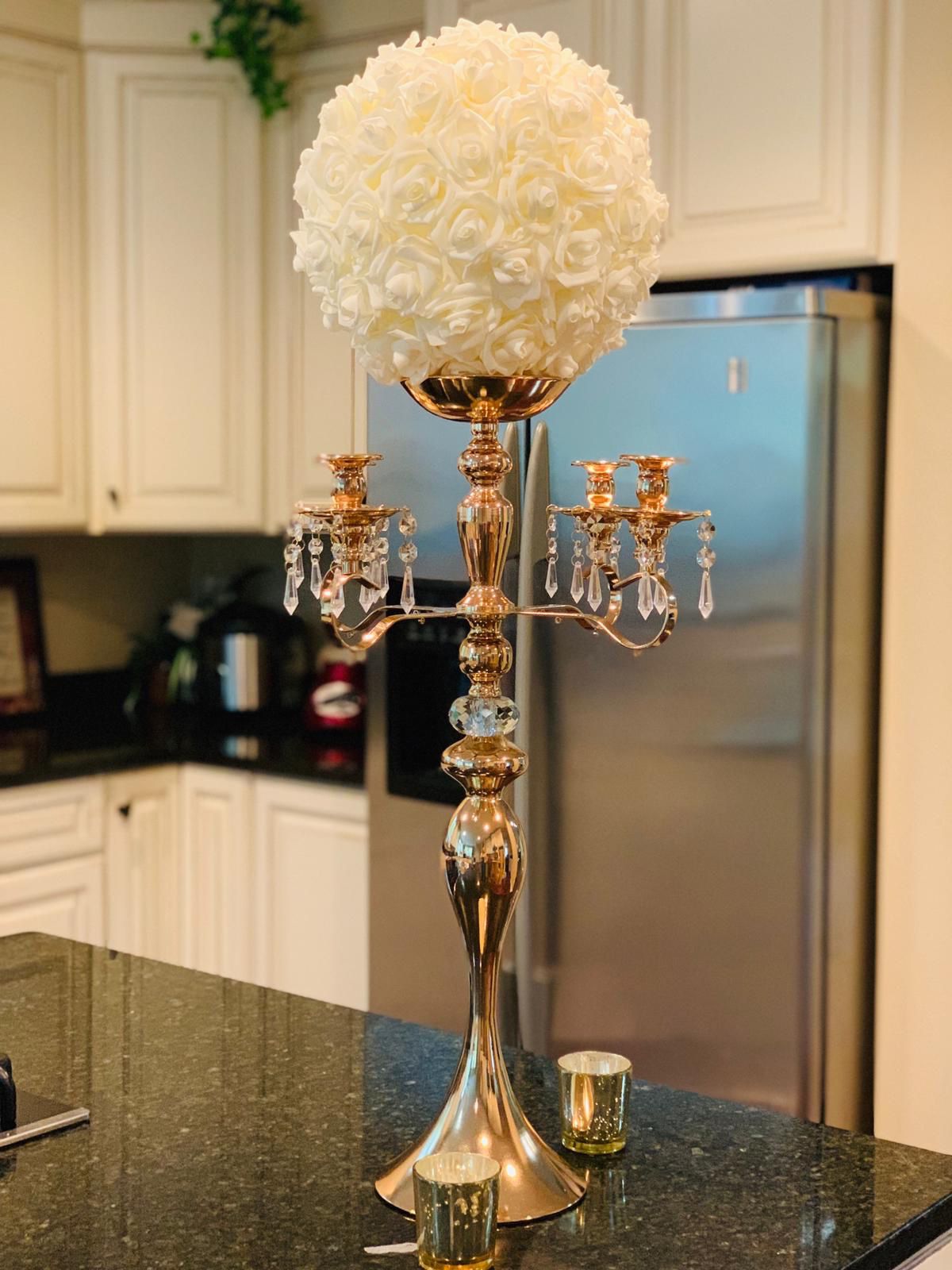 Candelabra with crystals for centerpiece