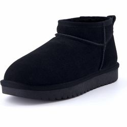 CUSHIONAIRE Hip-3 Genuine Suede Leather Ankle Boots for Women – Pull On Cozy Faux Fur Boots Womens Shoes with Comfortable Memory Foam