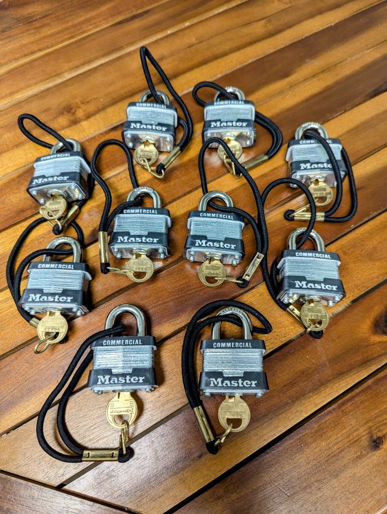 Lot Of 10 Commercial Master Lock No. 3 With Lanyard