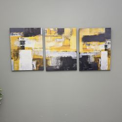3 Panel Abstract Yellow Grey Wall Art