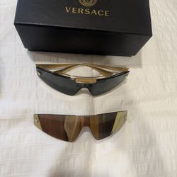 Versace Sunglasses VE 22 65 100 287  (Gold frame / Dark Grey Mirror lenses, shield style, second lens)
