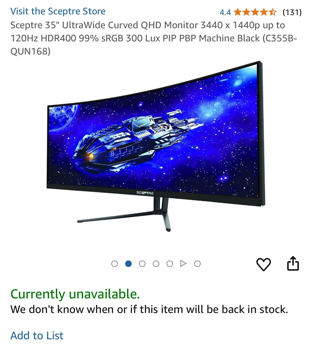 Curved ultrawide monitor Sceptre 35 inch