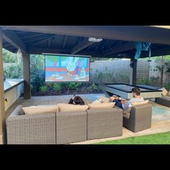 Complete outdoor/indoor home theatre with surround sound