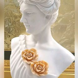 Tall Solid Carved Genuine Multi Color Marble Lady Woman Female Statue Bust