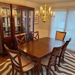 Transitional Dining Room Set with China Cabinet- Mahogany Finish