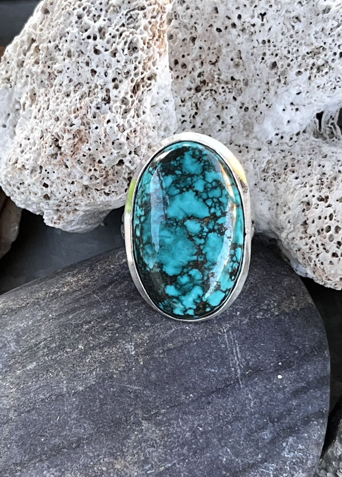 Natural Turquoise Sterling Silver Ring Sz 9