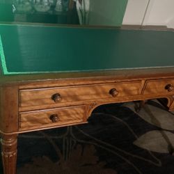 antique Louis XVi style green Leather desk