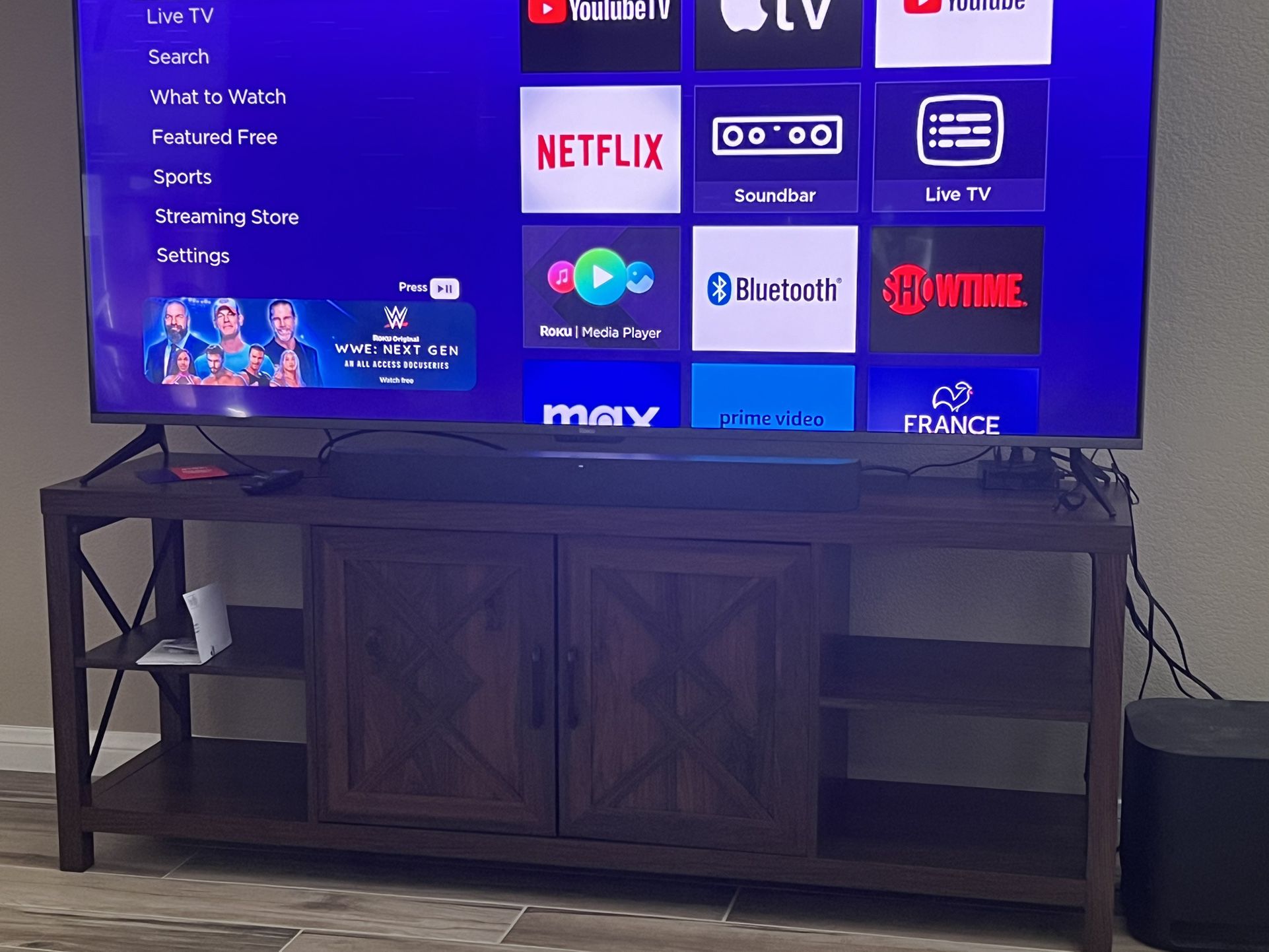 Brand New Dark walnut tv Stand For Up To 75” TV