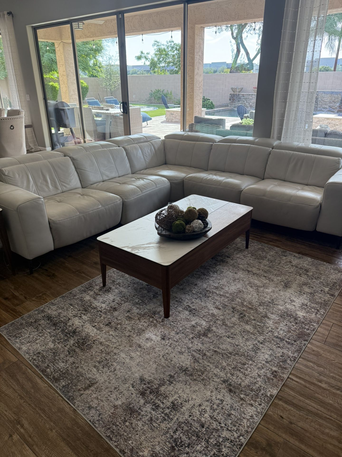 Cream Leather Electric Reclining Couch