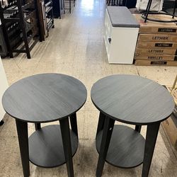 VASAGLE 2-Tier Small Round End Table Nightstand w/ Tapered Legs Set of 2 - Charcoal Gray