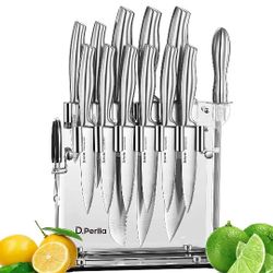 DEIK Knife Set, 14 Pieces Kitchen Knife Set with Clear Acrylic Knife Holder, Stainless Steel Sup
