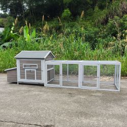 114＂Wooden Chicken Coop with Outdoor Run, Weatherproof Hen House with Nesting Box, Lockable Doors & Ramp, 19.6ft² Large Poultry Cage for 2-3 Chickens