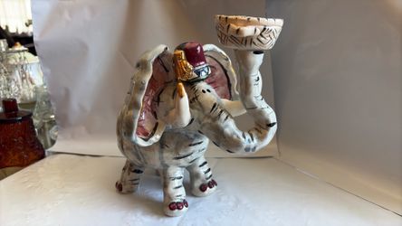 2000 Heather Goldminc Blue Sky Clayworks Ceramic Elephant Tealight Candle Holder