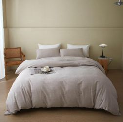 Stonewashed Cotton/Linen Duvet Cover Queen, 3-Piece Set