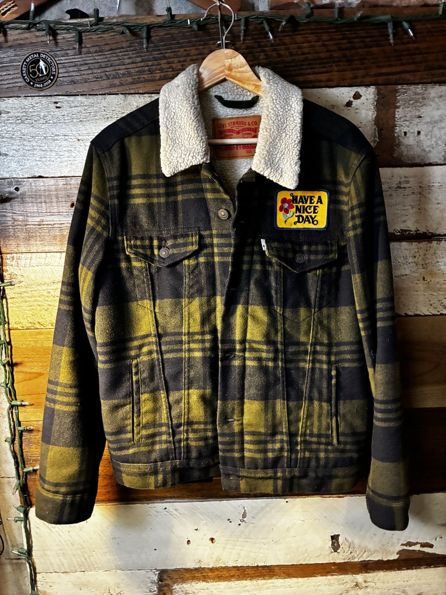 Levi's Sherpa Trucker Jacket Green Small Check Men’s Size M