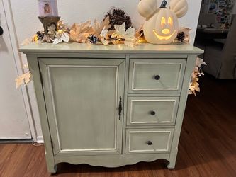 Sage Green Distressed Wood Cabinet with Drawers