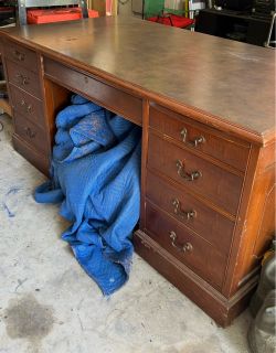 Vintage Large Executive Desk – Solid Wood Double Pedestal / Partner's Desk Style