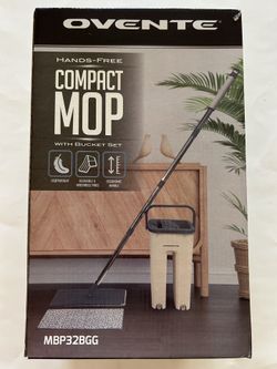 OVENTE Hands-Free Compact Mop With Bucket Set, New, Beige/gray