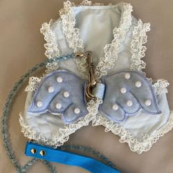 Blue Angel Wings Dog Harness w/ Beaded Leash