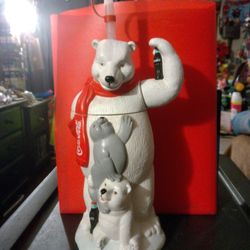 Coca Cola Pilot Bear Cub  Seal Water Bottle Plastic Christmas Winter Vintage.