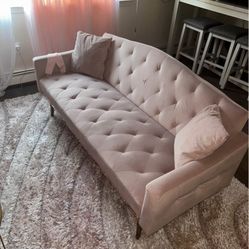 70" Pink Suede Futon Couch