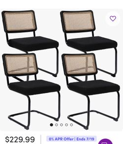 Dining Chairs Set of 4, Modern Rattan Kitchen Chairs, Mid Century Modern Design, Black Cotton NEW