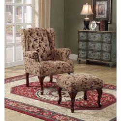     ChurchHomeCollections .co      Gracewood Hollow Amrani Floral Button Tufted Wing Chair and Ottoman - 2-Piece