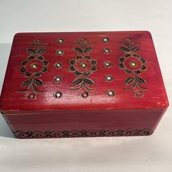 Hand Crafted And painted Vintage Polish Floral Trinket Jewelry Box /chest Folk Art Poland Boho
