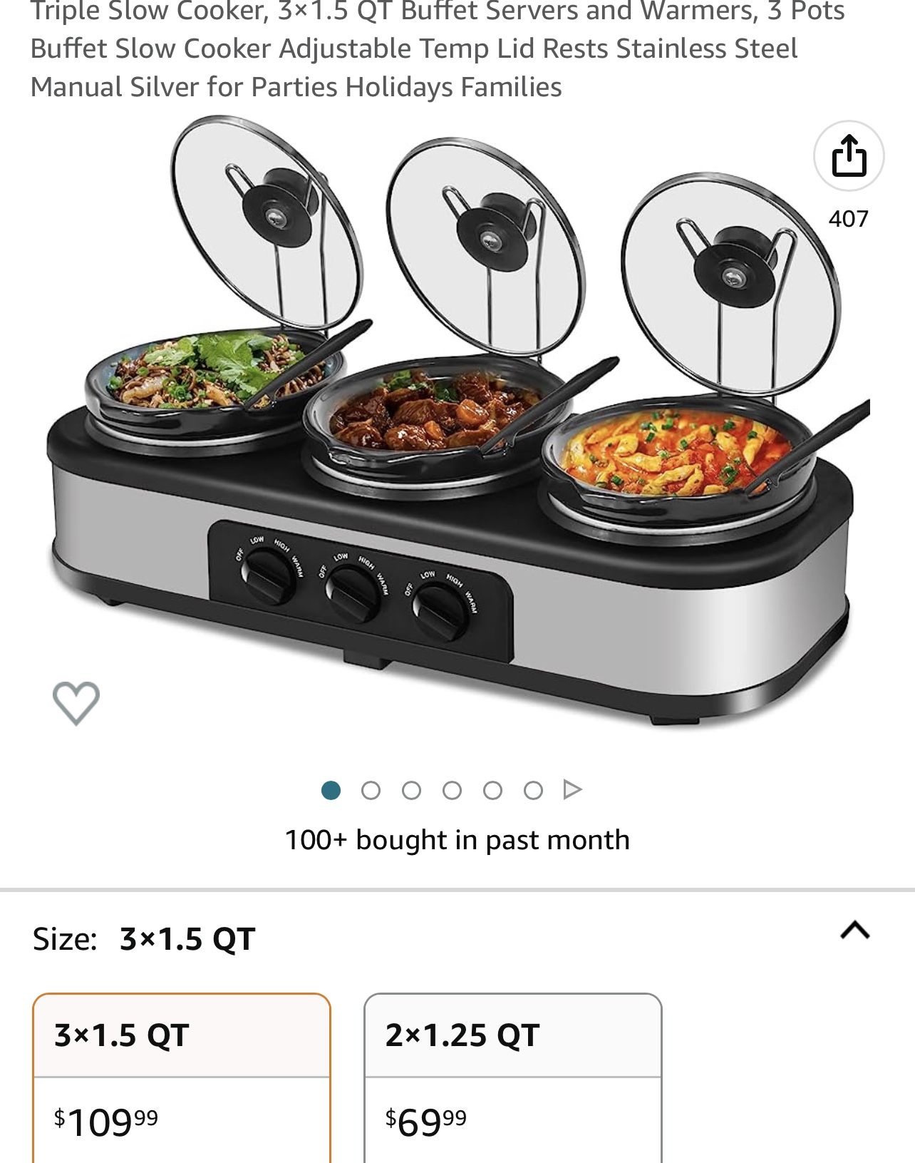 Triple Pot Food Warmer. Buffet Server