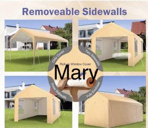 New 10x20ft Carport, Reinforced Steel Poles with Removable Sidewalls and Doors, Roll-Up Windows