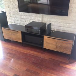 Mid-century console wood and iron
