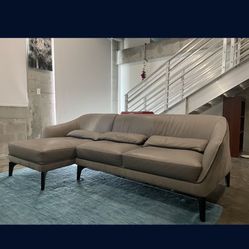 Gray Leather and Suede Sectional Sofa Very Good Condition