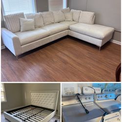 🤍 ALL WHITE SPECIAL – SOFA, BED FRAME, WASHER & DRYER – $1420 🤍  
