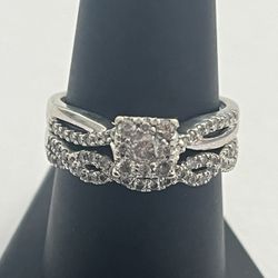 10k White 2 Pc. 1 Carat Diamond Engagement Set 