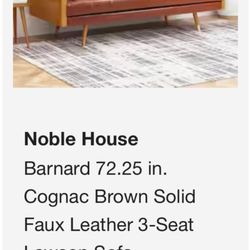 Noble House Barnard 72.25 in. Cognac Brown Solid Faux Leather 3-Seat Lawson Sofa