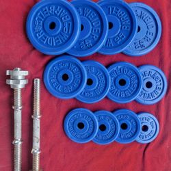 ADJUSTABLE  DUMBBELLS 1" HOLE  72LBs.  
4-10s.  4-5s.   4-3s
11525 S HALSTED DUNKIN DONUTS/
7111.S WESTERN WALGREENS 
70$  CASH ONLY AS IS.