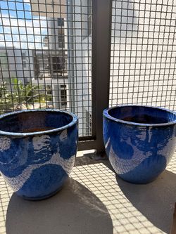 Glazed Ceramic Planters 11in - Pair