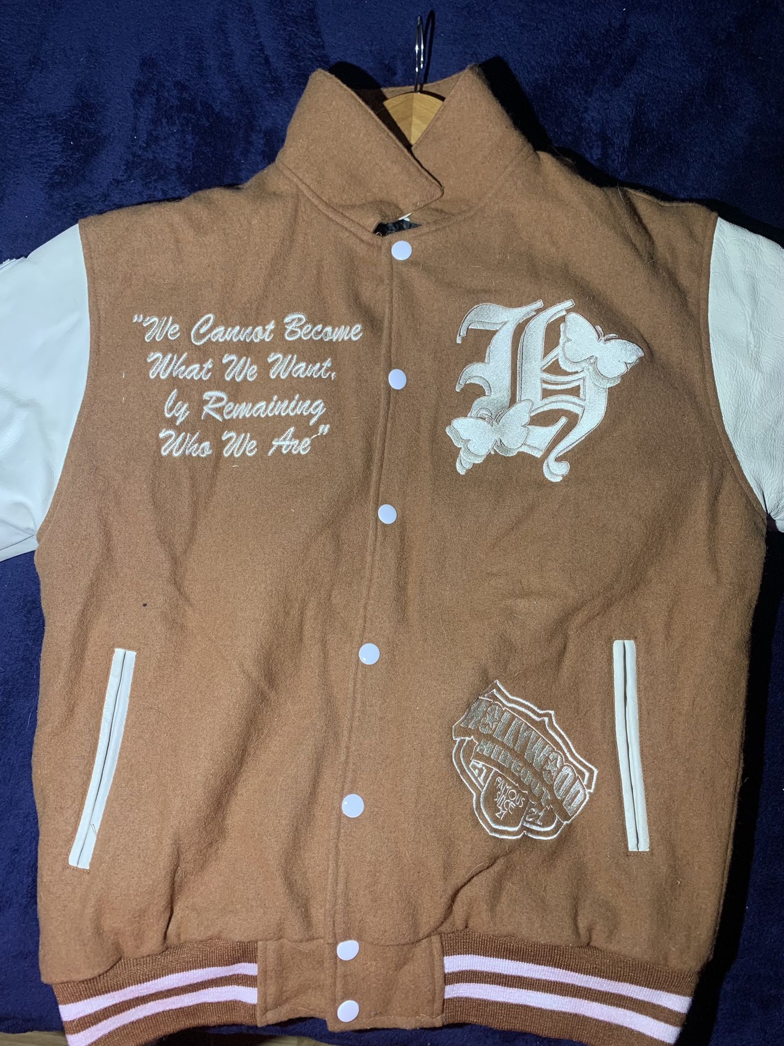 Hollywood Hideout Varsity Jacket- Brown & Beige- Size Medium for