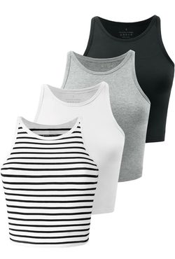 Kole Meego Crop Tops for Women Workout Cropped Tank Top High Neck Camisole Yoga Shirts Athletic Undershirts 4 Pack