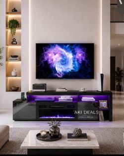 72” inch tv stand hold up to 85” TV with electric fireplace new in box I-16